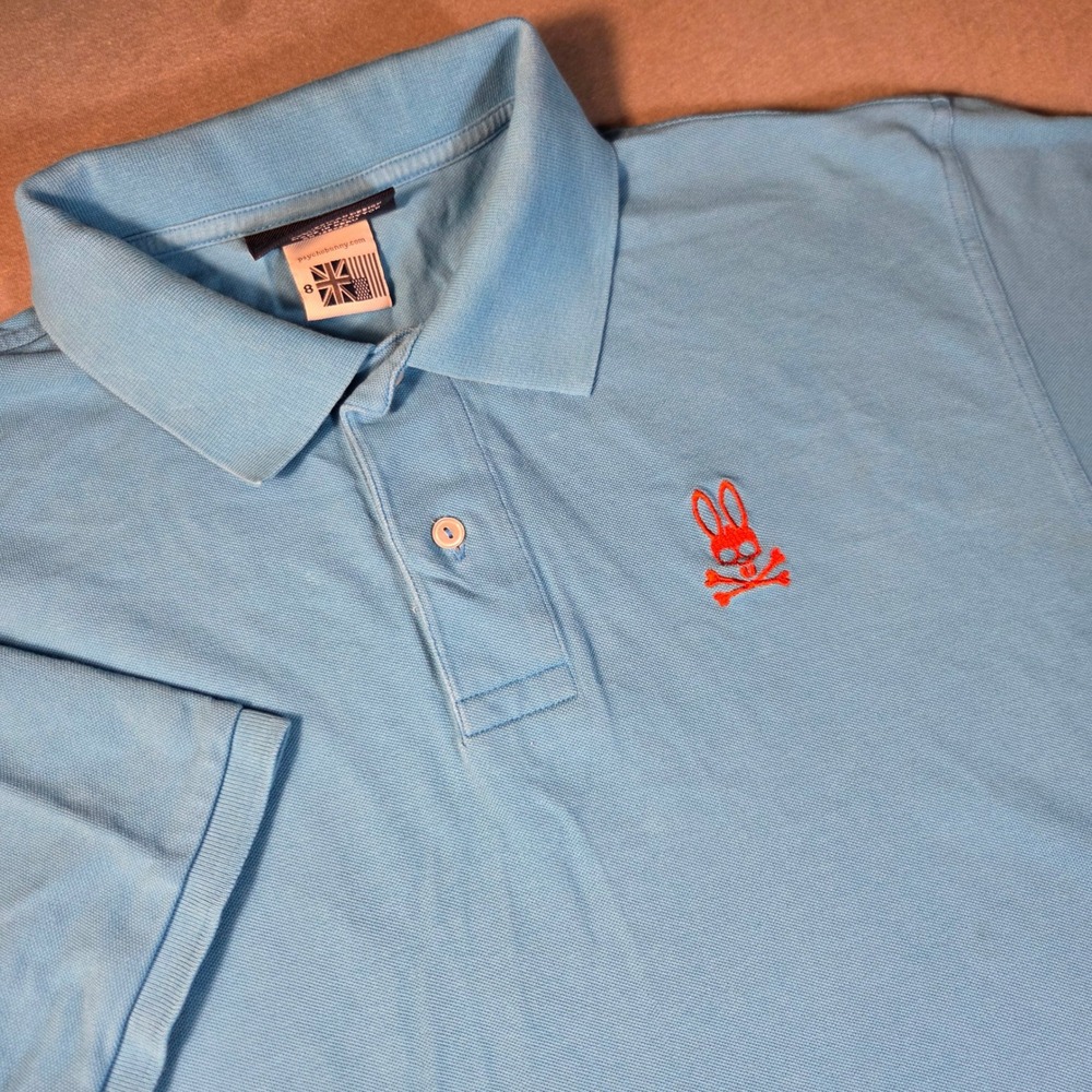 Psycho Bunny Mens Light Blue Short Sleeve Pique Polo Shirt Size 8 XXL